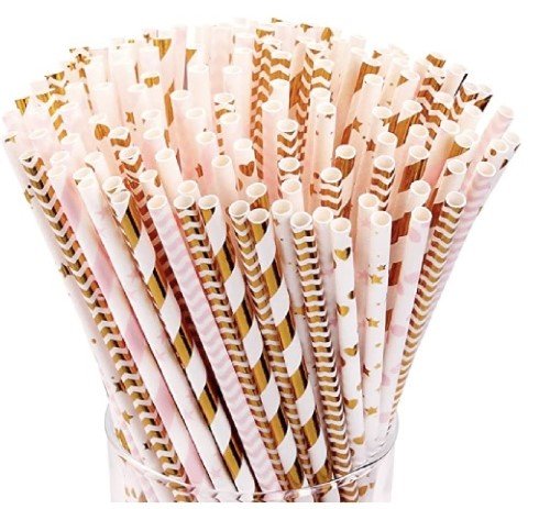 PITILLOS DE PAPEL ROSADO CON DORADO (50PZ)