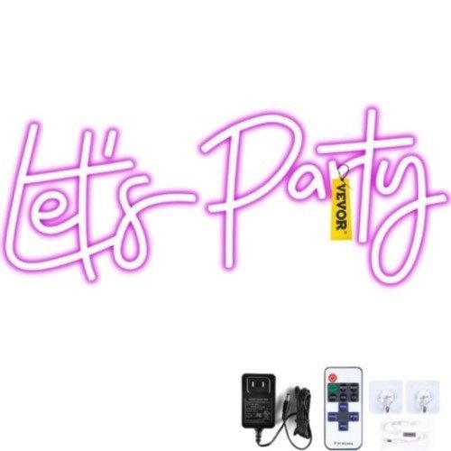 LETRERO MONTAJE DECORACION LET'S PARTY NEON LED ROSADO