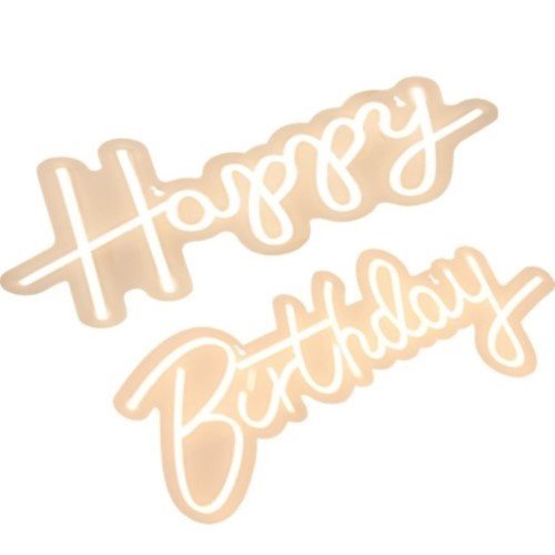 LETRERO MONTAJE DECORACION HAPPY BIRTHDAY NEON LED BLANCO