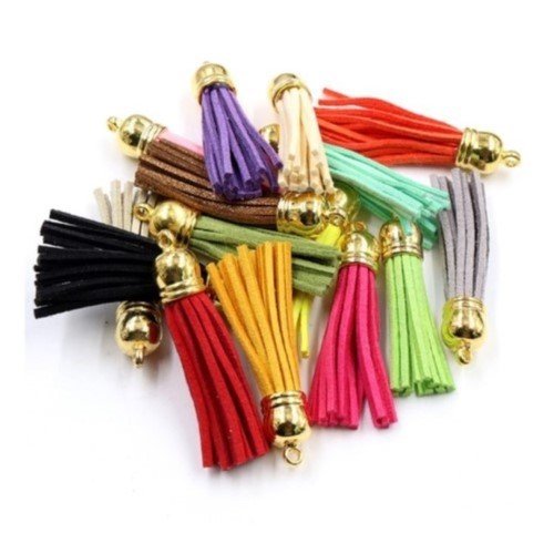 BORLAS PARA LLAVERO DORADO MULTICOLOR (10PZ)