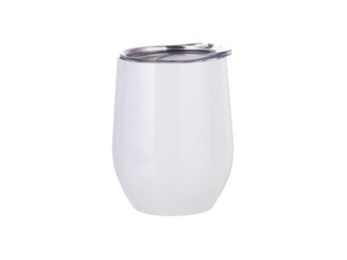 VASO DE ACERO INOXIDABLE BLANCO PARA VINO CON TAPA PLASTICA 12OZ
