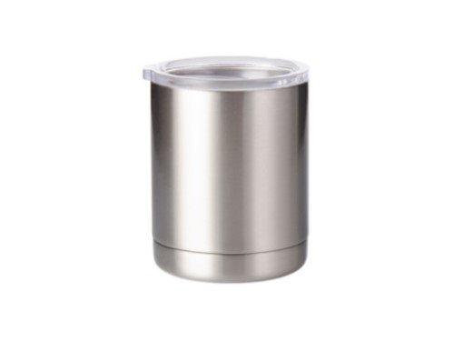 VASO DE ACERO INOXIDABLE CON TAPA TRASPARENTE 10OZ
