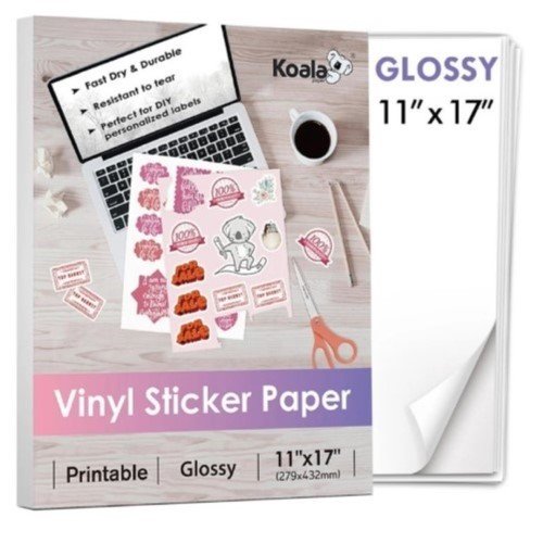 VINYL ADHESIVO BRILLANTE RESISTENTE AL AGUA KOALA 11X17" (10 HOJAS)