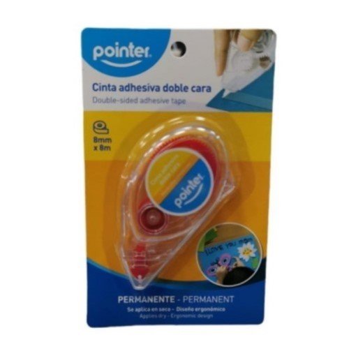 CINTA ADHESIVA GOMA DOBLE CARA CON DISPENSADOR 8MM X 8 METROS