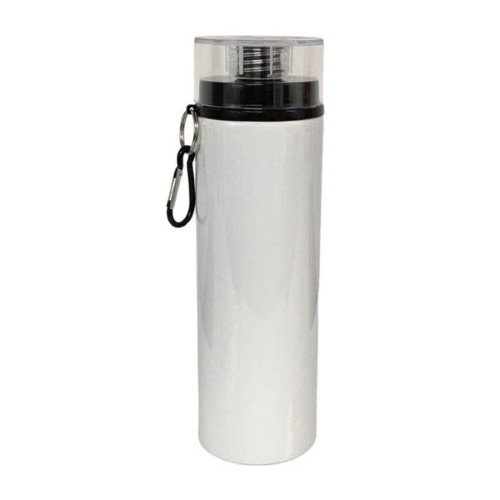 BOTELLA DE ALUMINIO BLANCA DEPORTIVA CON TAPA NEGRA TRANSPARENTE 850ML
