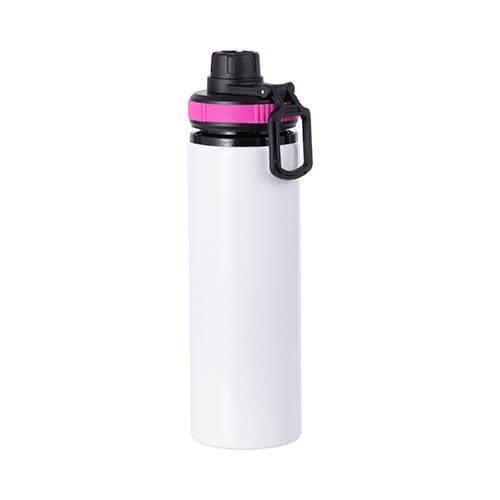 BOTELLA DE ALUMINIO BLANCA CON TAPA ROSADA DE 850ML
