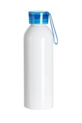 BOTELLA DE ALUMINIO PORTABLE DEPORTIVA BLANCA CON TAPA AZUL 750ML