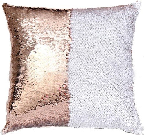 FUNDA PARA ALMOHADA CHAMPAGNE/BLANCO DE LENTEJUELAS REVERSIBLE 40X40cm