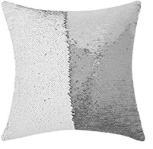 FUNDA PARA ALMOHADA PLATA/BLANCO DE LENTEJUELAS REVERSIBLE 40X40cm