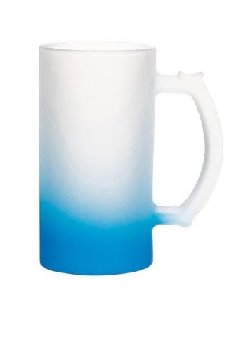 JARRA CERVECERA DE VIDRIO ESMERILADO AZUL CLARO 16OZ