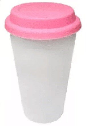 TAZA DE CERAMICA PARA CAFE CON TAPA DE SILICON ROSADA 250ML