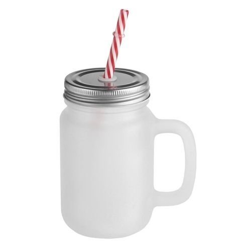 JARRA MASON DE VIDRIO ESMERILADO CON ASA 12OZ