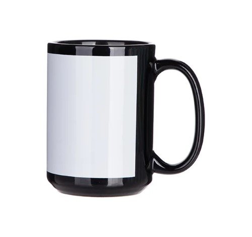 TAZA DE CERAMICA NEGRO FULL COLOR CON PARCHE BLANCO 15OZ