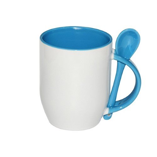 TAZA EN LA PARTE INTERNA AZUL CLARO CON CUCHARITA 11OZ
