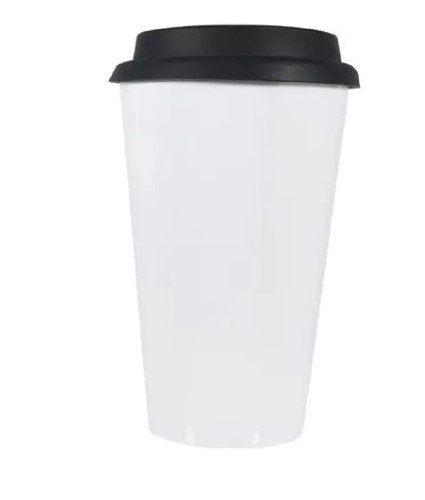 TAZA DE CERAMICA PARA CAFE CON TAPA DE SILICON NEGRA 250ml