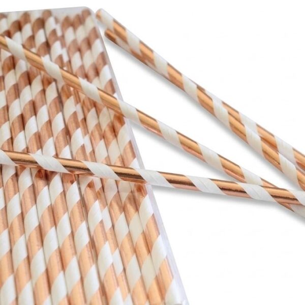 PITILLOS DE PAPEL ROSE GOLD DE RAYAS (50PZ)