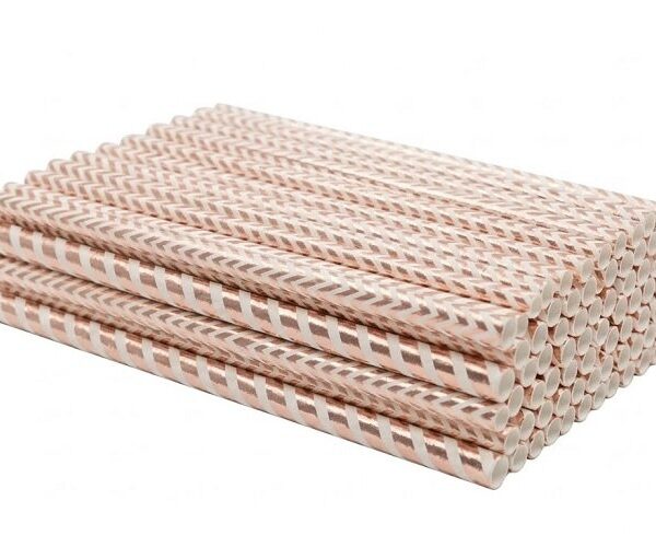 PITILLOS DE PAPEL ROSE GOLD DE RAYAS ZIG ZAG (50PZ)