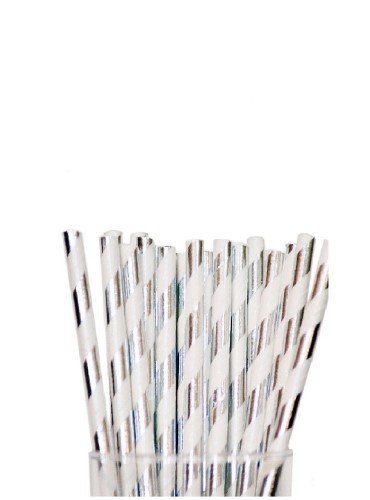 PITILLOS DE PAPEL PLATEADO DE RAYAS (50PZ)
