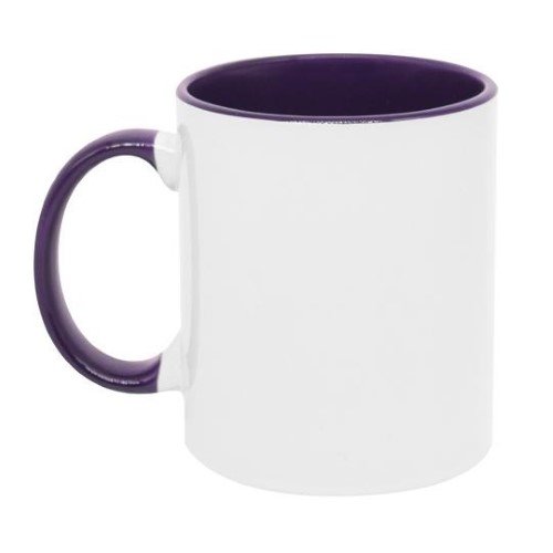 TAZA DE CERAMICA CON ASA DE COLOR E INTERIOR MORADO 11OZ