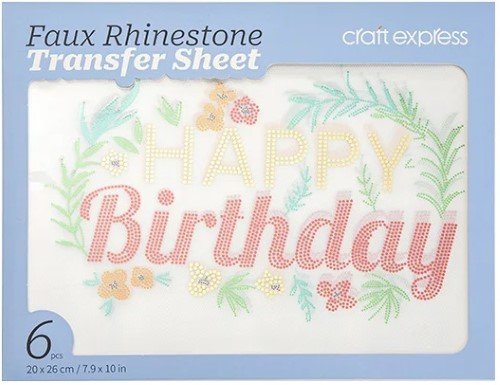 HOJA DE TRANSFERENCIA DIAMANTES FELIZ CUMPLEAÑOS 20X26CM 6PCS