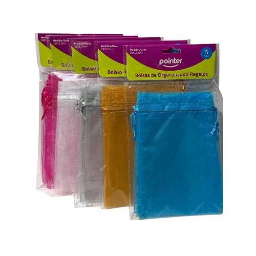 BOLSA DE ORGANZA COLORES SURTIDOS 12.5X18 CM POINTER 5 PZ