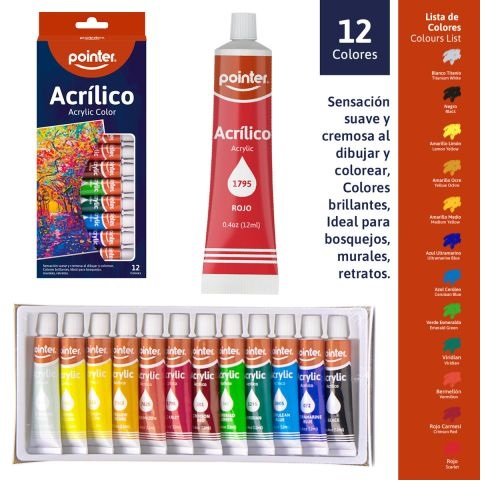 PINTURA ACRILICA 12 UND COLORES SURTIDOS 12ML POINTER