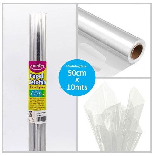 PAPEL CELOFAN 50CM X 10 METROS TRANSPARENTE POINTER