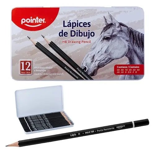 LAPIZ DE DIBUJO 12UND CON ESTUCHE METALICO POINTER