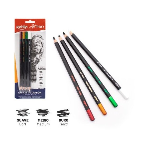 LAPÍZ DE CARBONCILLO REDONDO CON ESTUCHE METALICO SUAVE/MEDIO/DURO 6 UND POINTER