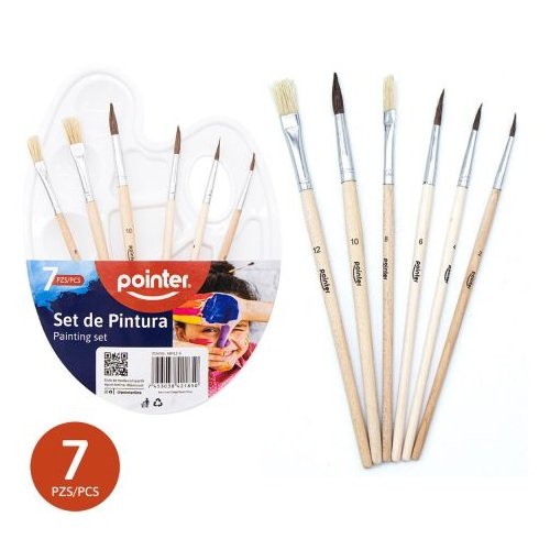 SET DE 6 PINCELES Y PALETA PLASTICA POINTER