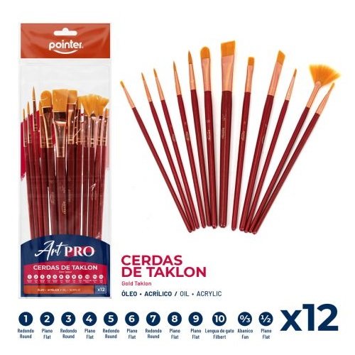 SET DE 12 PINCELES CERDAS DE TAKLON POINTER